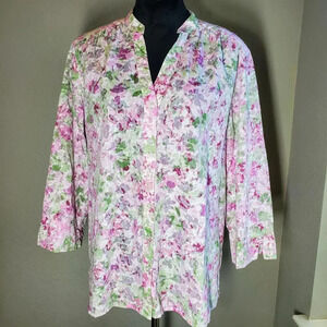 Alfred Dunner Women's Floral Button Down 3/4 Sleeve Top Size 18